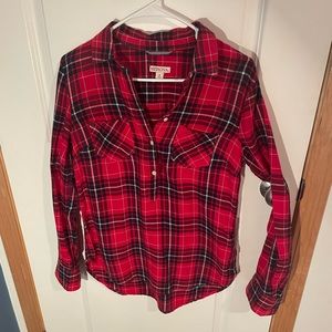Merona Red Plaid Top with Buttons - Small
